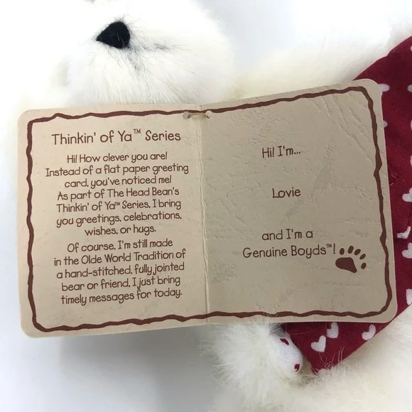 NWT Boyds Bears “Lovie” 8" White Plush Teddy Bear Valentine's Day Thinkin’ Of Ya - Picture 5 of 11